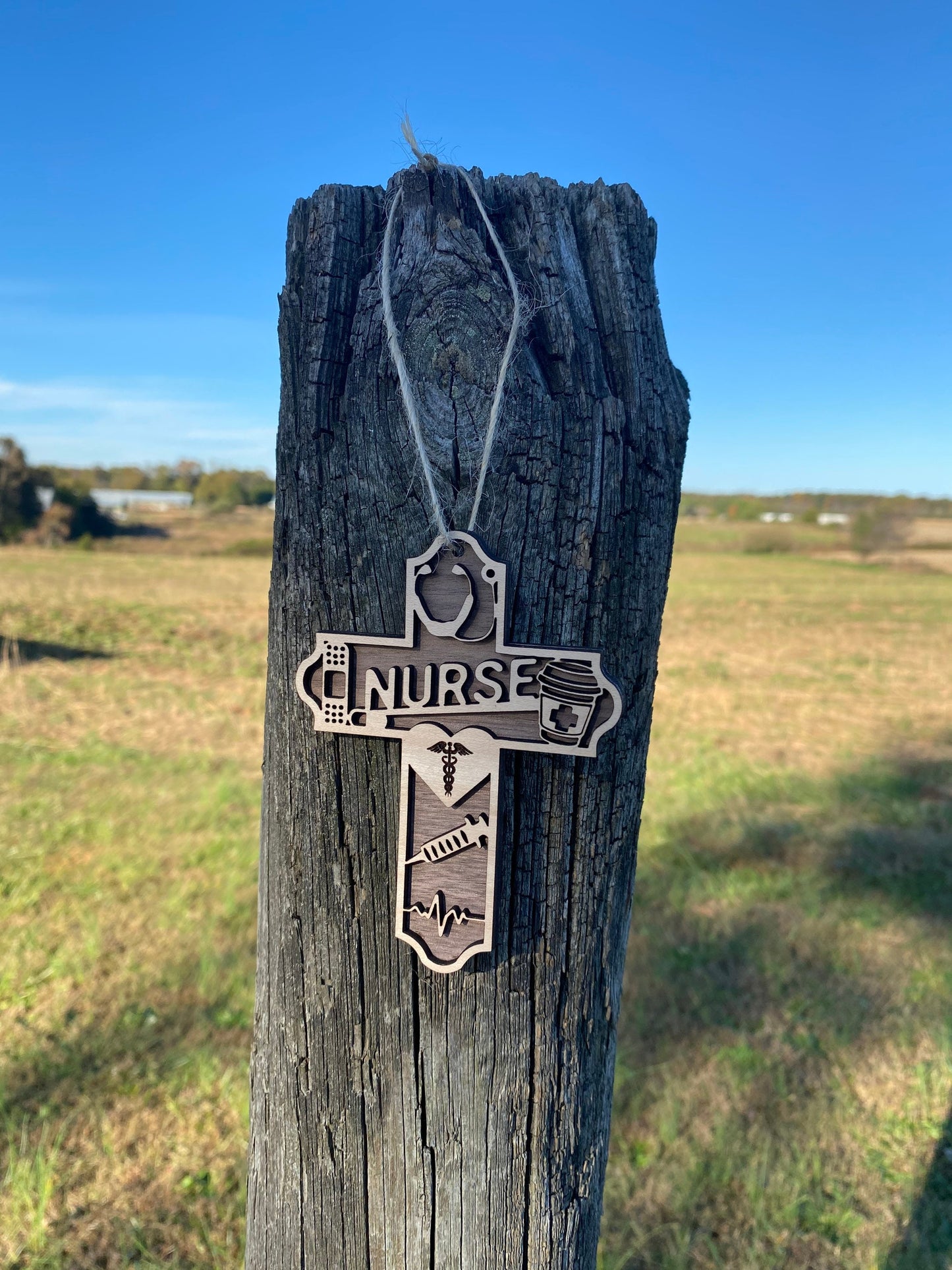 Nurse Cross Christmas Tree Ornament - 2 Wood Combination Laser-Cut Christmas Tree Ornament for Nurse | Wooden Xmas Decoration for Medics