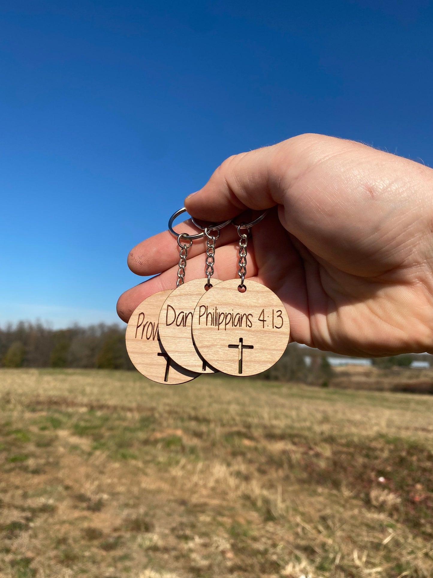 Custom Engraved Bible Verse Wooden Keychain -Personalized Engraved Wood Keychain in Various  Materials  |  Religious  Christmas  Gift  Ideas