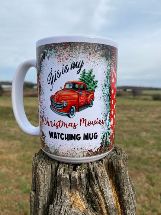 Christmas Movie Watching Mug - Microwave & Dishwasher Safe 15 oz Coffee Mug w/ Graphic Quote Design | Coffee Lover Gifts for Christmas