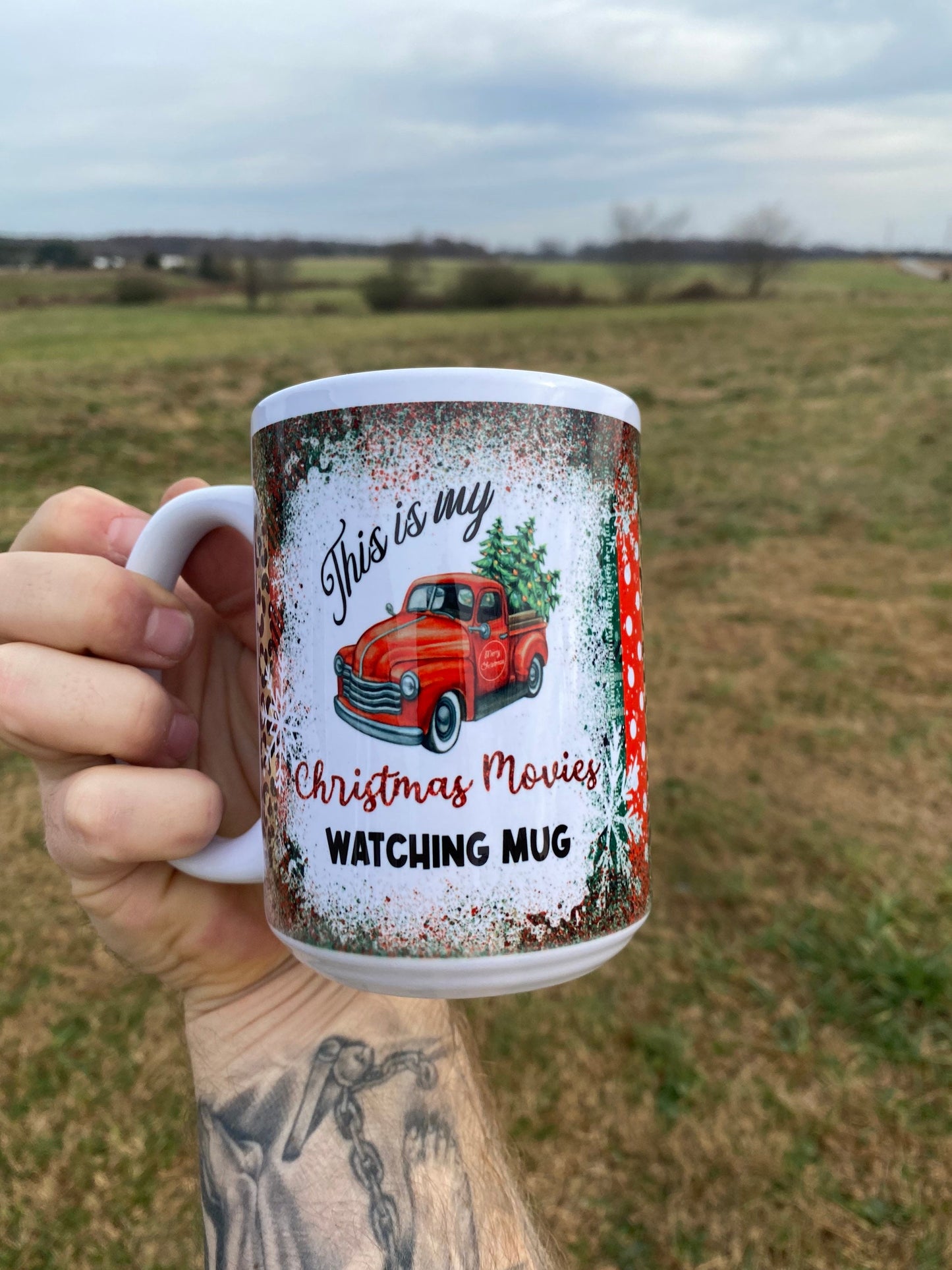 Christmas Movie Watching Mug - Microwave & Dishwasher Safe 15 oz Coffee Mug w/ Graphic Quote Design | Coffee Lover Gifts for Christmas