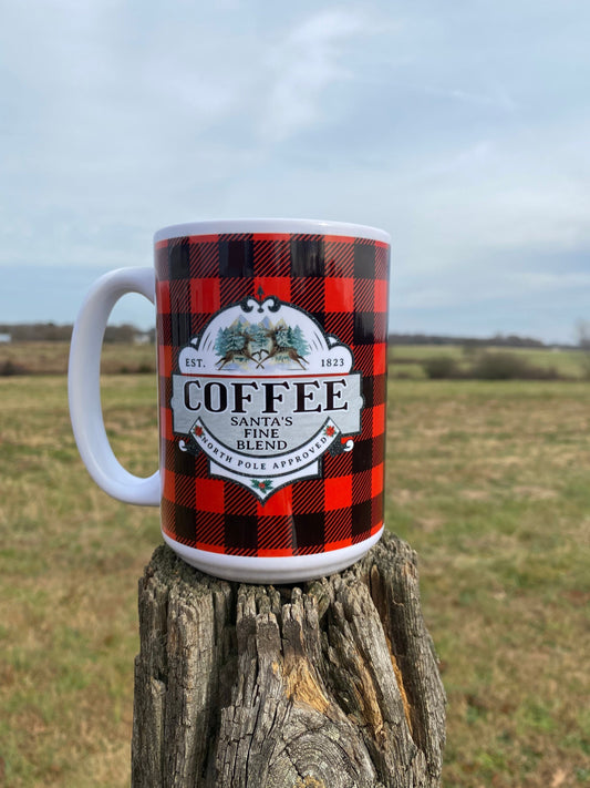 Red Plaid Santa’s Finest Blend Mug - High Quality Ceramic Materials For Cold & Hot Beverages | Christmas Gift Idea For Coffee Drinkers
