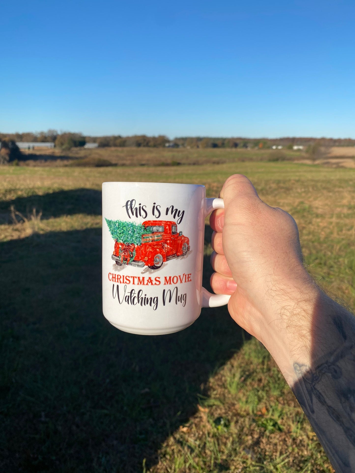 Christmas Movie Watching Mug - Microwave & Dishwasher Safe 15 oz Coffee Mug w/ Graphic Quote Design | Coffee Lover Gifts for Christmas