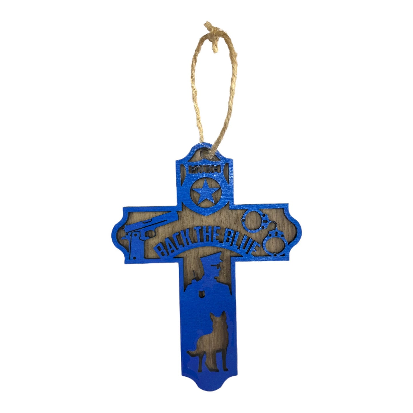 Back the Blue Christmas Cross Ornament -Handmade Wooden Police Christmas Tree Decor in Various Materials | Christmas Decoration for Officers