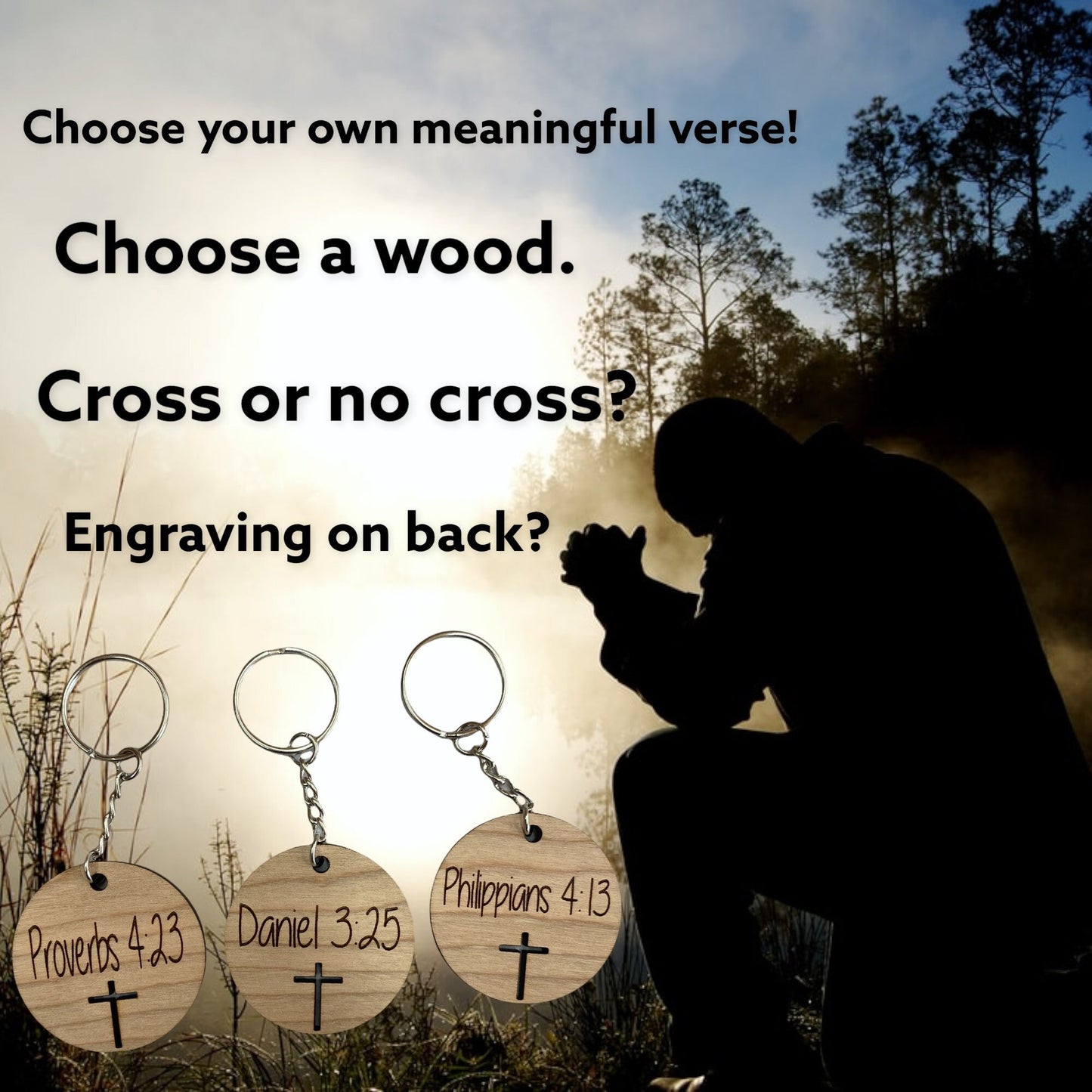 Custom Engraved Bible Verse Wooden Keychain -Personalized Engraved Wood Keychain in Various  Materials  |  Religious  Christmas  Gift  Ideas