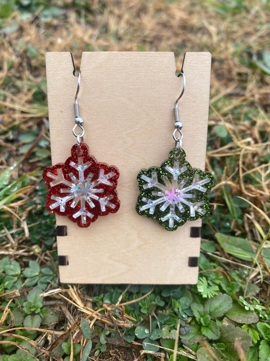Snowflake Dangle Earrings - Handmade Christmas Acrylic Dangle Earrings in Various Sizes & Colors | Christmas Accessory Gift Ideas for Her