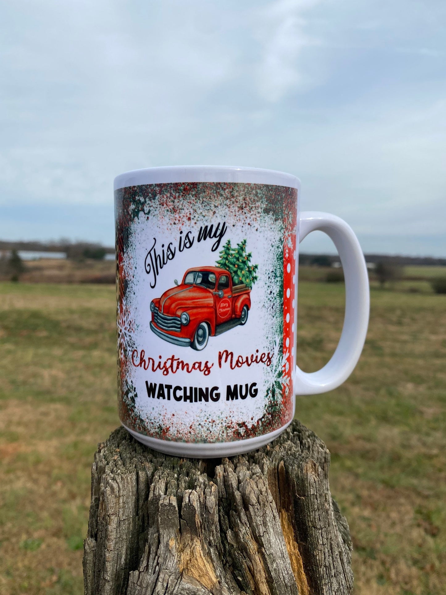 Christmas Movie Watching Mug - Microwave & Dishwasher Safe 15 oz Coffee Mug w/ Graphic Quote Design | Coffee Lover Gifts for Christmas