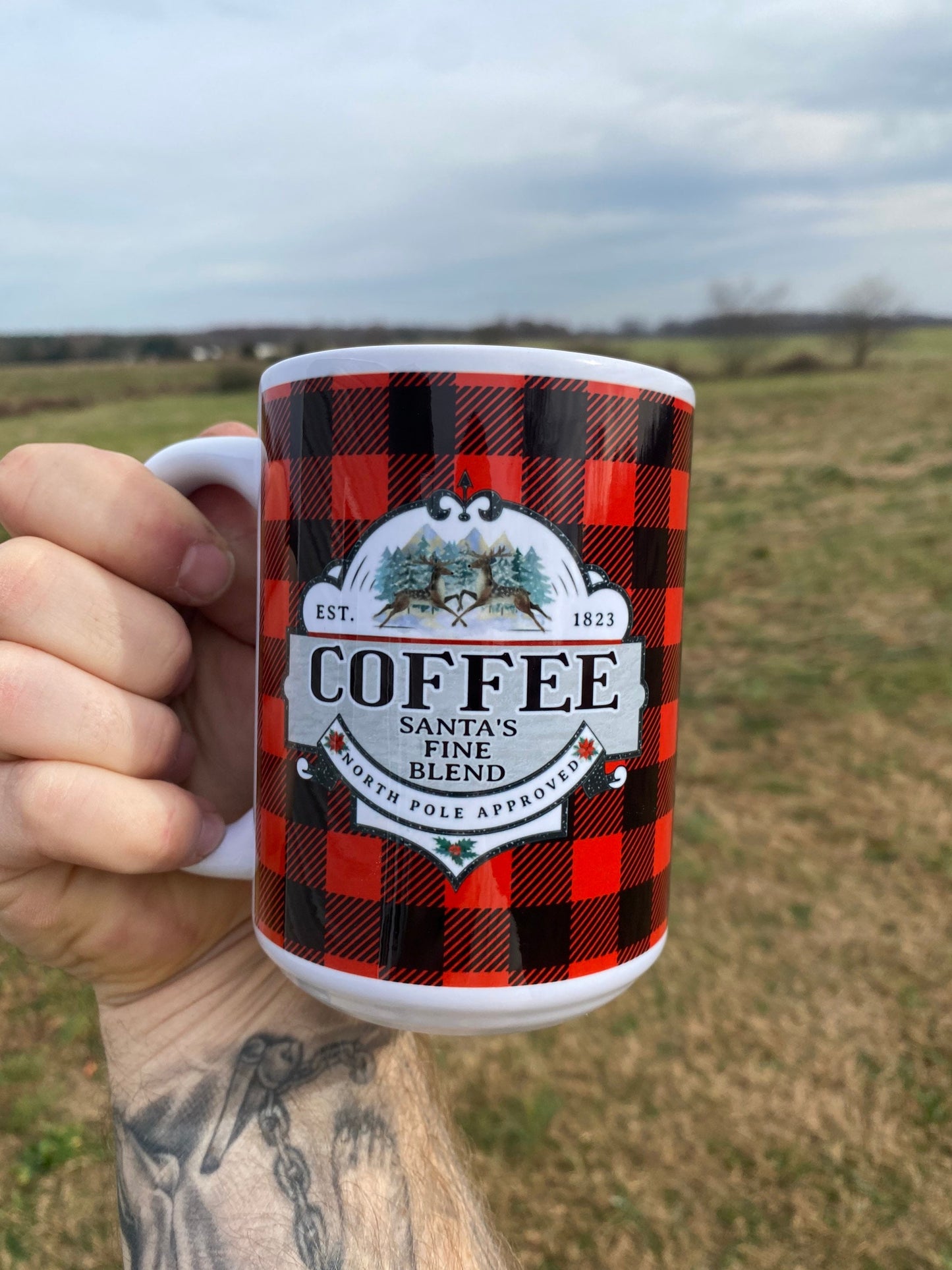Red Plaid Santa’s Finest Blend Mug - High Quality Ceramic Materials For Cold & Hot Beverages | Christmas Gift Idea For Coffee Drinkers
